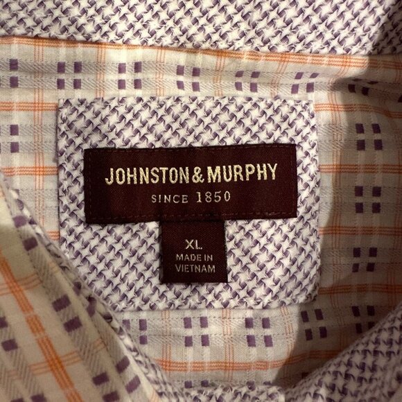 JOHNSTON & MURPHY MENS XL PURPLE AND ORANGE LONG SLEEVE BUTTON UP SHIRT - Picture 9 of 11